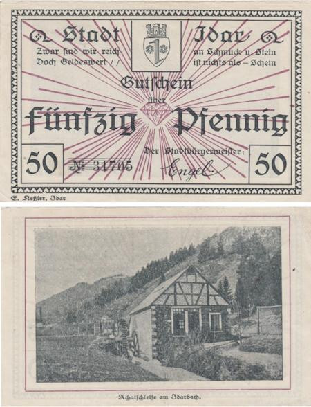  Бона. Германия. Идар-Оберштайн 50 пфеннигов 1921 год. Нотгельд. (VF) 