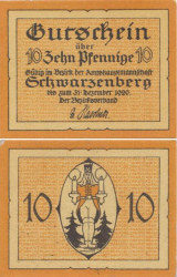 Бона. Германия. Шварценберг 10 пфеннигов 1920 год. Нотгельд. (VF)