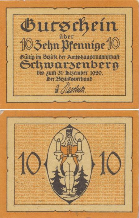  Бона. Германия. Шварценберг 10 пфеннигов 1920 год. Нотгельд. (VF) 