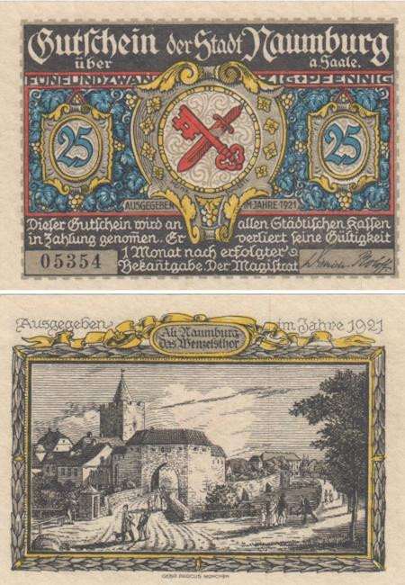  Бона. Германия. Наумбург 25 пфеннигов 1921 год. (Вариант 2) Нотгельд. (XF) 
