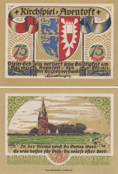  Бона. Германия. Авентофт 75 пфеннигов 1921 год. Нотгельд. (XF) 