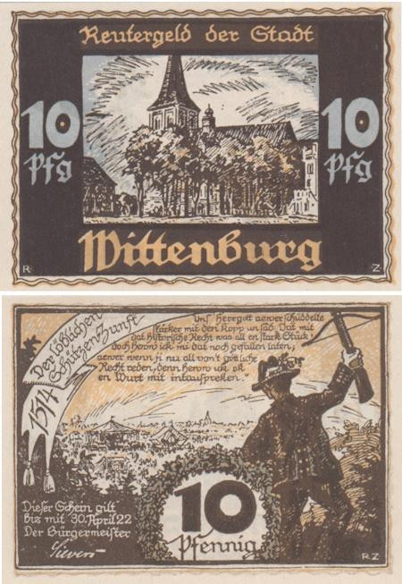  Бона. Германия. Виттенбург 10 пфеннигов 1922 год. Нотгельд. (XF) 