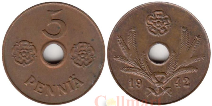  Финляндия. 5 пенни 1942 год. 