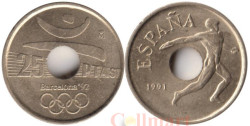 Испания. 25 песет 1991 год. Эмблема Олимпиады. Метание диска - XXV летние Олимпийские Игры, Барселона 1992.