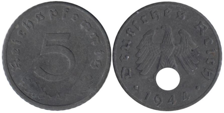  Германия - Третий рейх. 5 рейхспфеннигов 1944 год. (A) 