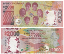 Бона. Гайана 2000 долларов 2022 год. 55 лет независимости (1966-2021). (Пресс)