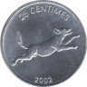  Конго (ДРК). 25 сантимов 2002 год. Животные - Гиеновидная собака. 