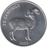  Конго (ДРК). 25 сантимов 2002 год. Гривистый баран. 