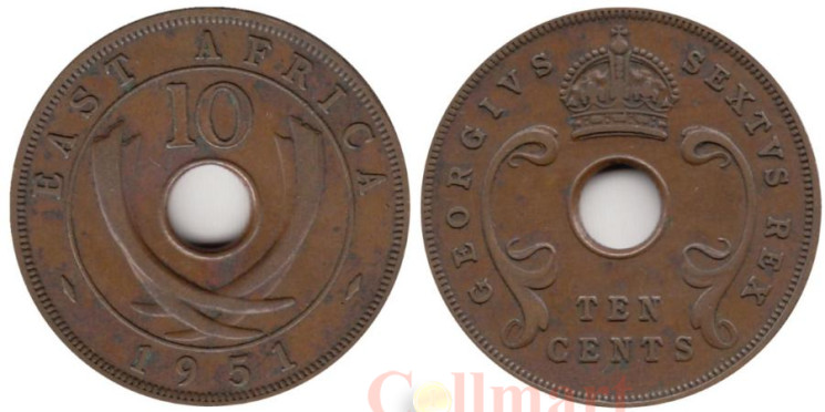  Британская Восточная Африка. 10 центов 1951 год. 