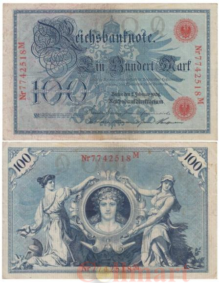  Бона. Германия. 100 марок 1908 год. Орел. (VG-F) 