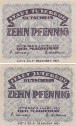 Бона. Германия. Йютербог 10 пфеннигов 1920 год. Нотгельд серый. (VF)