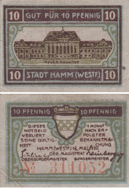  Бона. Германия. Хамм 10 пфеннигов 1920 год. Нотгельд. (VF) 