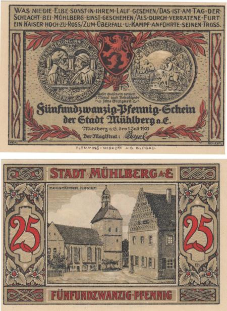  Бона. Германия. Мюльберг (Эльба) 25 пфеннигов 1921 год. Нотгельд. (XF) 