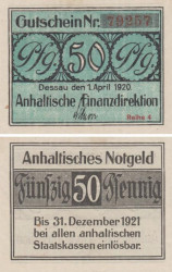 Бона. Германия. Дессау 50 пфеннигов 1920 год. Нотгельд. (XF)