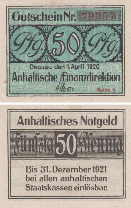  Бона. Германия. Дессау 50 пфеннигов 1920 год. Нотгельд. (XF) 
