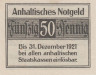  Бона. Германия. Дессау 50 пфеннигов 1920 год. Нотгельд. (XF) 