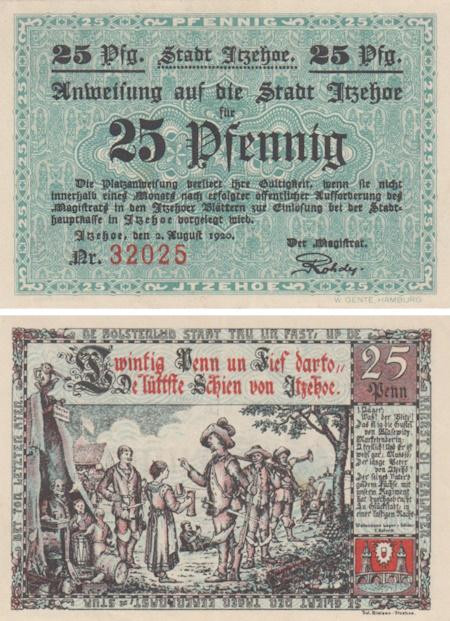  Бона. Германия. Итцехо 25 пфеннигов 1920 год. Нотгельд. (XF) 