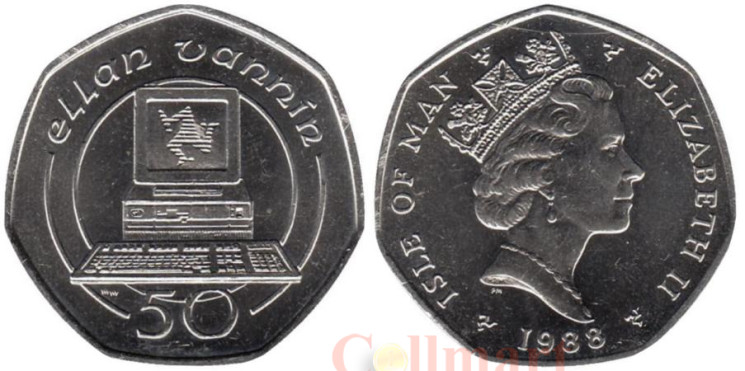  Остров Мэн. 50 пенсов 1988 год. Компьютер. 