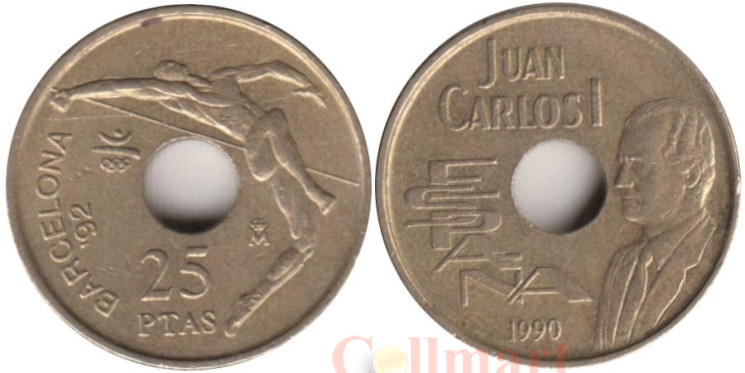  Испания. 25 песет 1990 год. XXV летние Олимпийские Игры, Барселона 1992. Король Хуан Карлос I. 