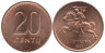  Литва. 20 центов 1991 год. Герб Литвы - Витис. (UNC) 