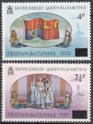 Набор марок. Тристан-да-Кунья 1977 год. 25 лет правлению Елизаветы II, Surcharged. (2 марки: 4 p и 7½ p)