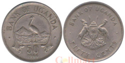 Уганда. 50 центов 1966 год. Восточный венценосный журавль.
