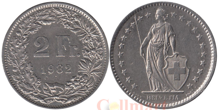  Швейцария. 2 франка 1982 год. Гельвеция. 