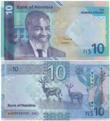 Бона. Намибия 10 долларов 2025 год. Антилопы Спрингбок. (Пресс)