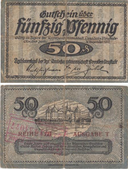  Бона. Германия. Дрезден - Нойштадт 50 пфеннигов 1918 год. Нотгельд. (F) 