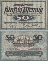 Бона. Германия. Дрезден - Нойштадт 50 пфеннигов 1918 год. Нотгельд. (VF)