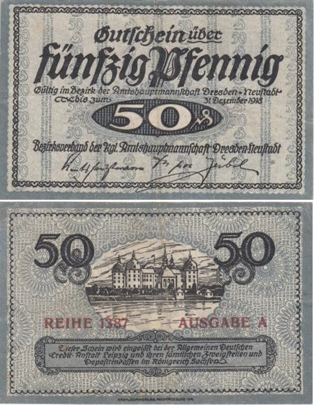  Бона. Германия. Дрезден - Нойштадт 50 пфеннигов 1918 год. Нотгельд. (VF) 