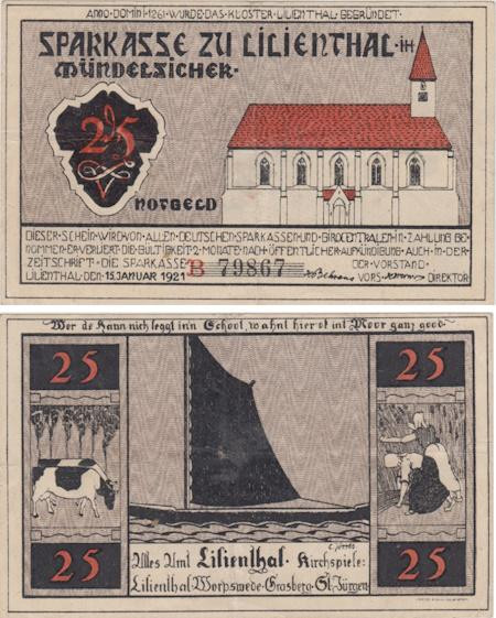  Бона. Германия. Лилиенталь 25 пфеннигов 1921 год. Нотгельд. (VF) 