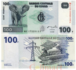 Бона. Конго (ДРК) 100 франков 2007 год. Слон. (Пресс)