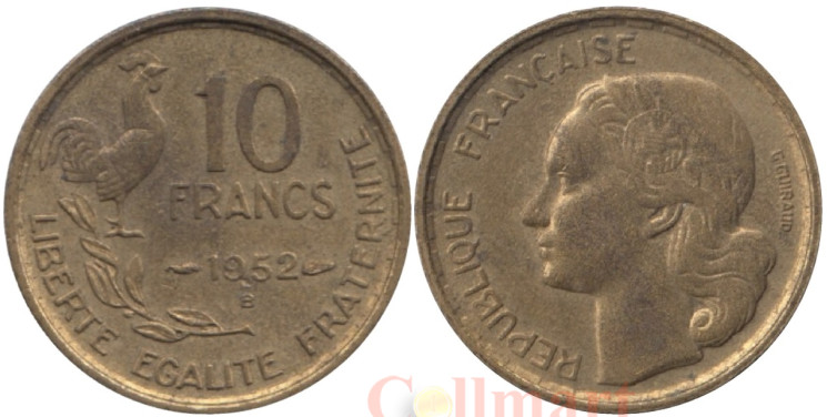  Франция. 10 франков 1952 год. Тип Жиро. Галльский петух. (B) 