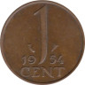  Нидерланды. 1 цент 1954 год. Королева Юлиана. 