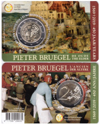 Бельгия. 2 евро 2019 год. 450 лет со дня смерти Питера Брейгеля Старшего. (в открытке c надписью на нидерландском языке - Belgiё)