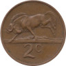  ЮАР. 2 цента 1977 год. Антилопа Гну. 