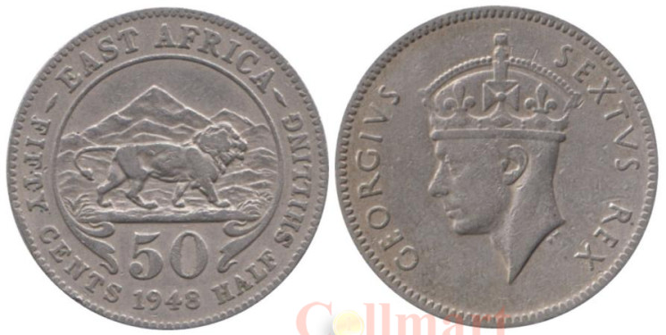  Британская Восточная Африка. 50 центов 1948 год. Лев. 
