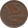  Польша. 5 грошей 1949 год. Герб. (бронза) 