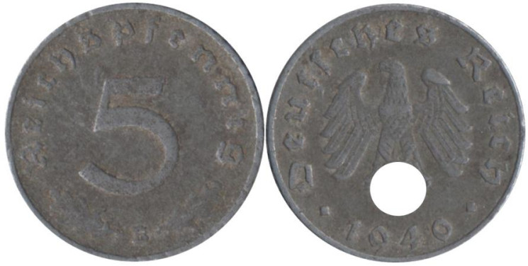  Германия - Третий рейх. 5 рейхспфеннигов 1940 год. (B) 