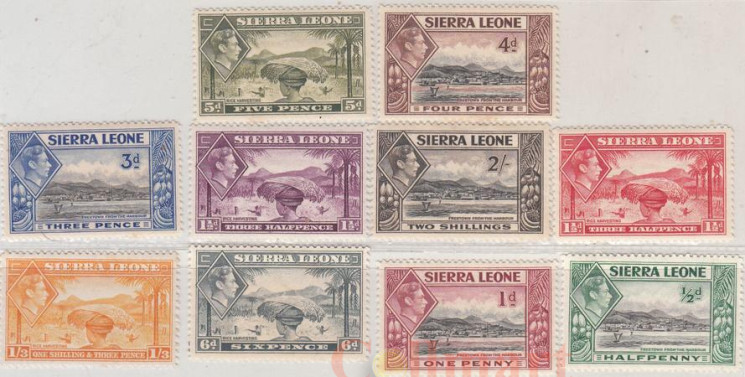  Набор марок. Сьерра-Леоне. Фотографии короля Георга VI, 1938-1944. 10 марок. 