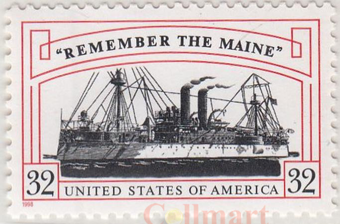  Марка. США. 125 лет гибели Броненосного крейсера США "Мэн". 