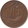  Великобритания. 1/2 пенни 1945 год. Галеон "Золотая лань". 