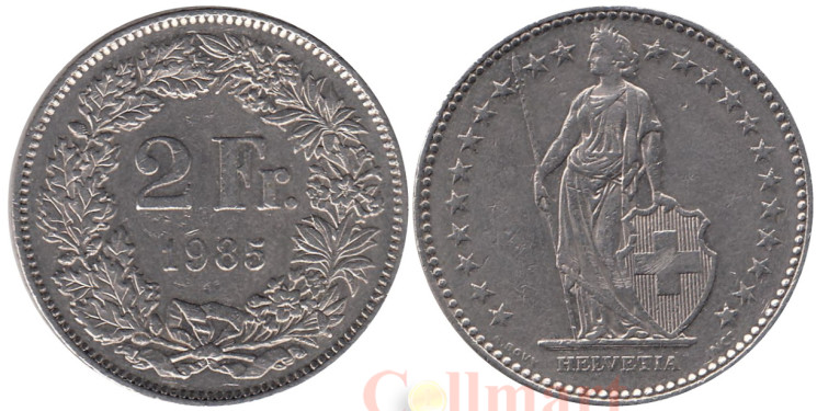  Швейцария. 2 франка 1985 год. Гельвеция. 