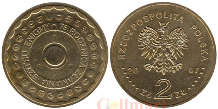  Польша. 2 злотых 2007 год. 75 лет взлому шифровальной машины Энигма. 
