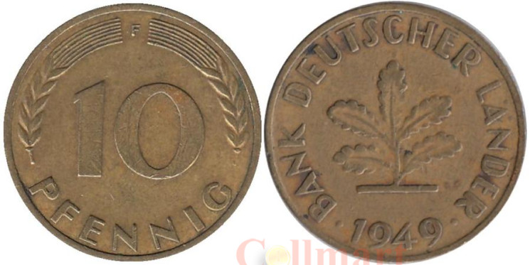 ФРГ. 10 пфеннигов 1949 год. (F) 