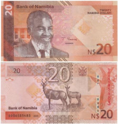 Бона. Намибия 20 долларов 2025 год. Африканские антилопы. (Пресс)