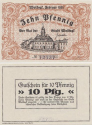 Бона. Германия. Вольдегк 10 пфеннигов 1921 год. Нотгельд. (XF)
