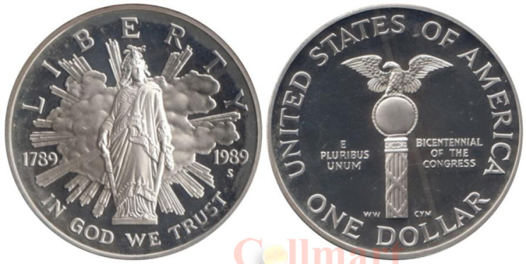  США. 1 доллар 1989 год. 200 лет Конгрессу. (S) 