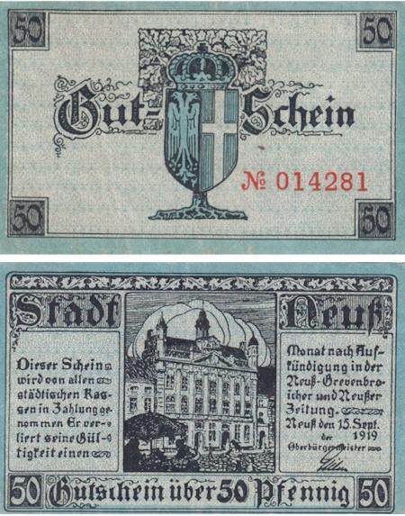  Бона. Германия. Нойс 50 пфеннигов 1919 год. Нотгельд. (VF) 